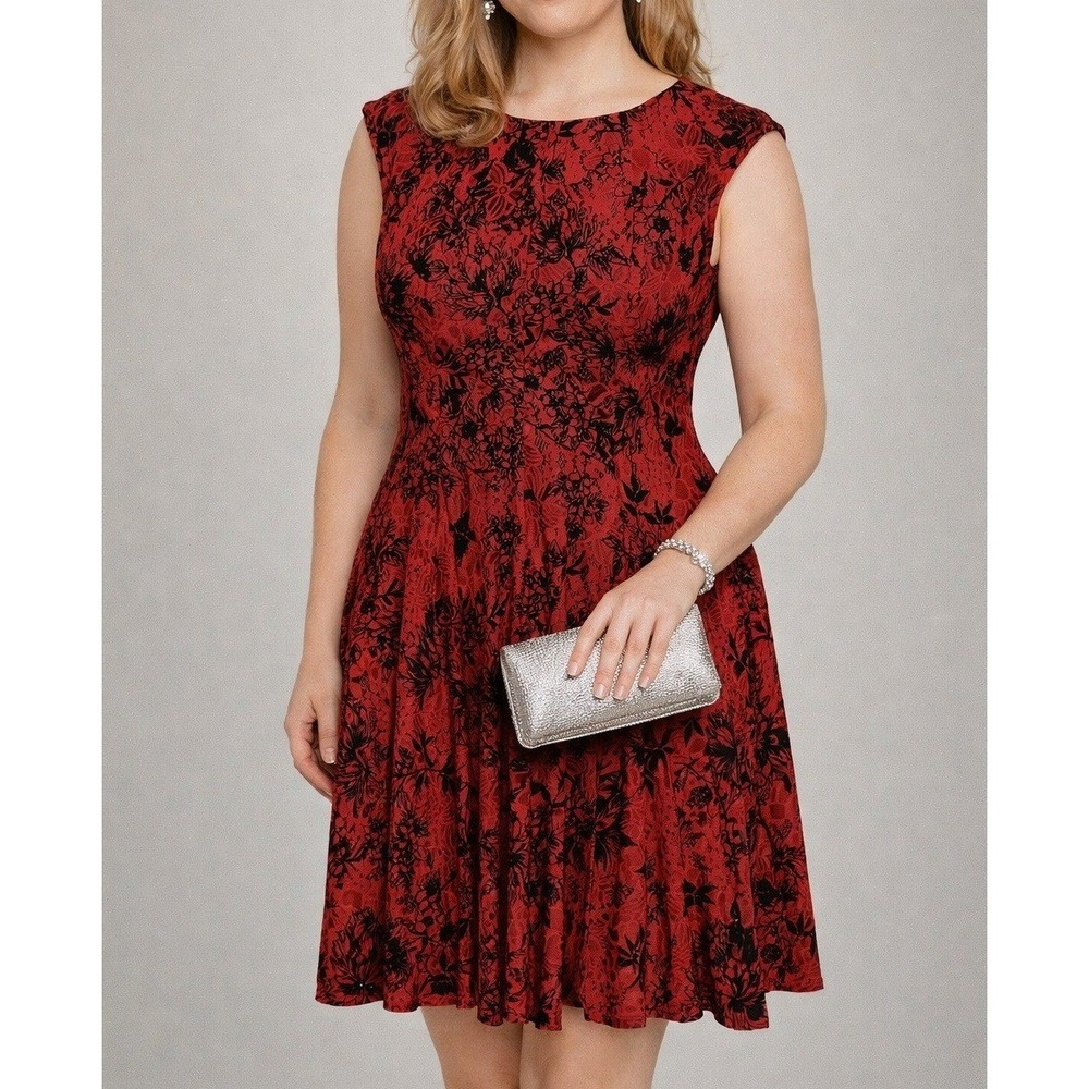 Gabby Skye Womens Dress 10 Red Black Floral Lace Whimsigoth Fairy Retro 90s Y2K